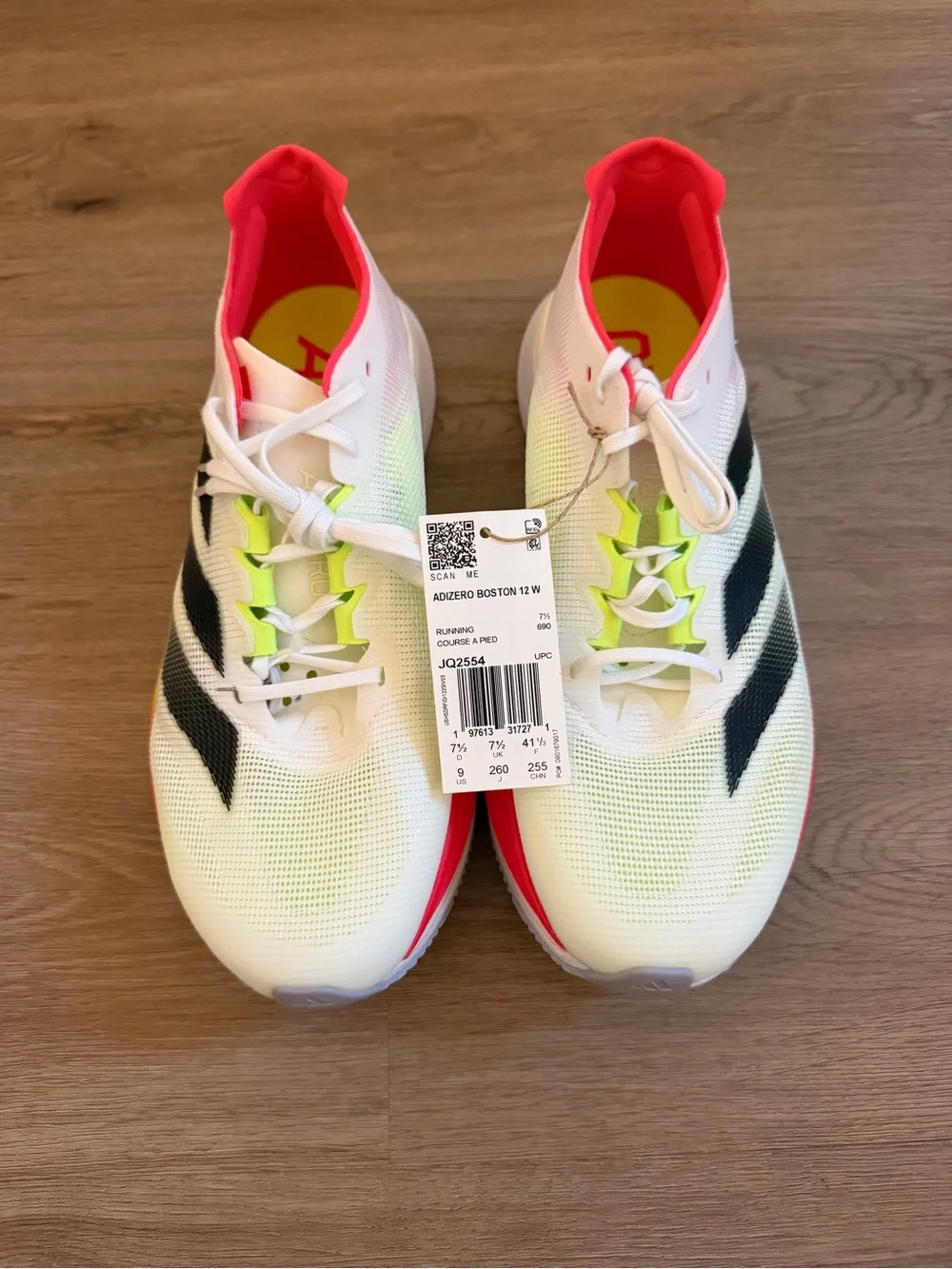 NEW ✨ Adidas Adizero Boston 12 - Women's 9 / Men's 7.5 - White / Neon / Red ✨